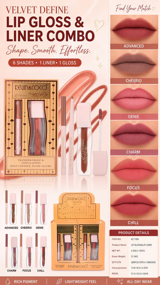 KEVIN&COCO Set Lipgloss & Lip Liner / 12 Set Display