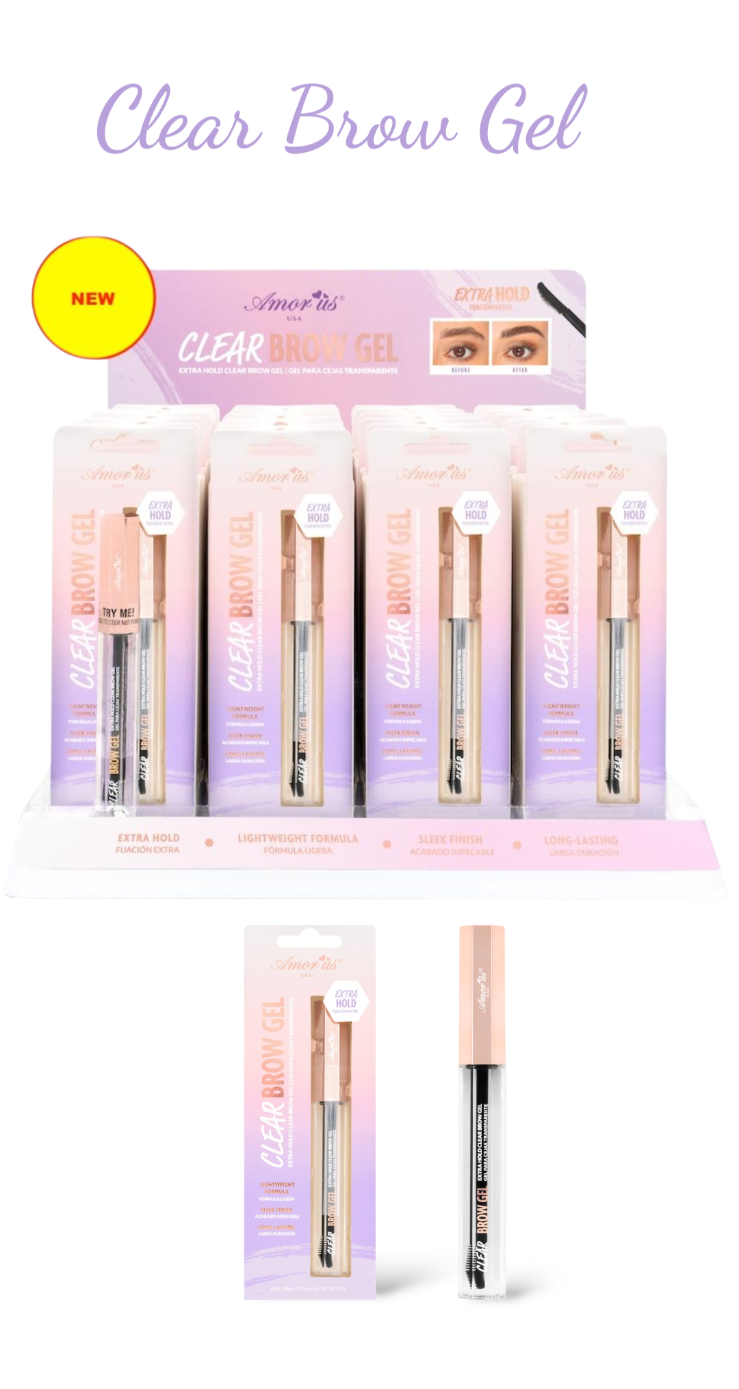 AMORUS Clear Brow Gel Extra Hold / 24pcs Display + Tester