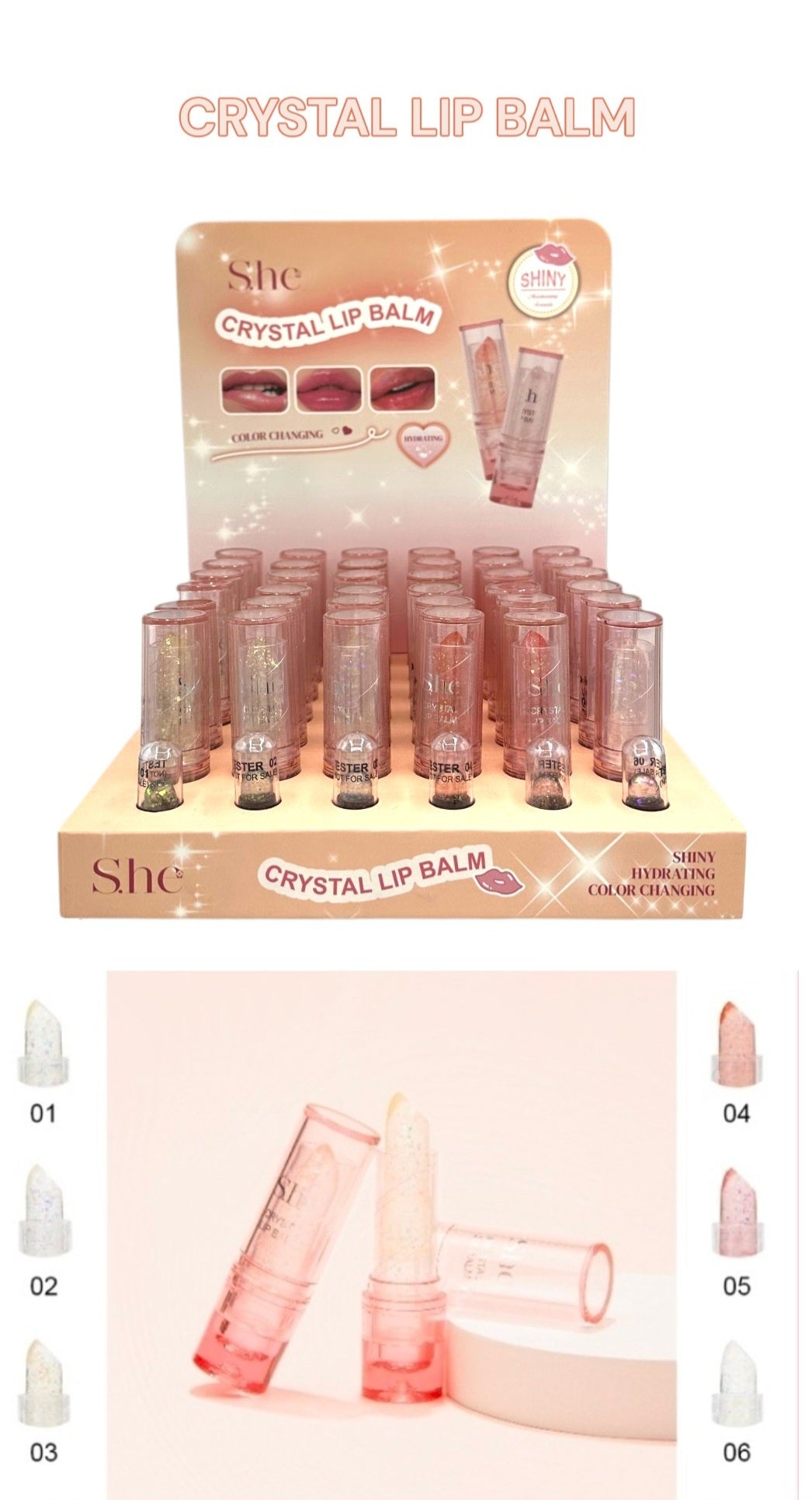 SHE MAKEUP Crystal Lip Balm / 36pcs Display