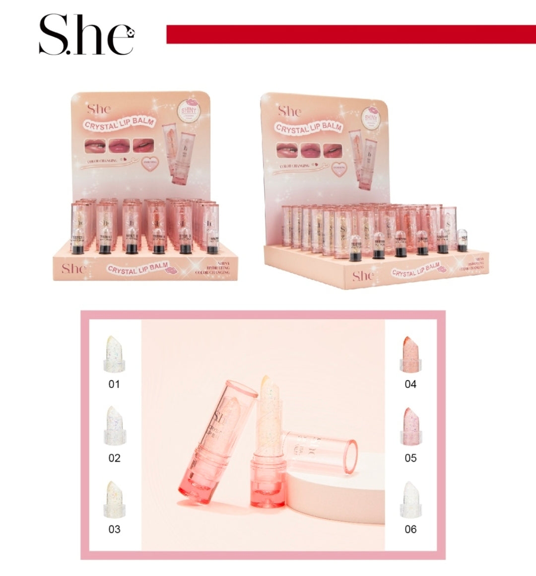 SHE MAKEUP Crystal Lip Balm / 36pcs Display