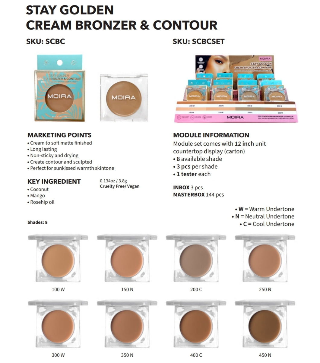 MOIRA Stay Golden Cream Bronzer & Contour SCBCSSET w/Display 24pcs Display + Tester