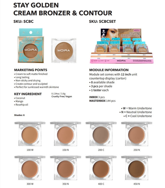 MOIRA Stay Golden Cream Bronzer & Contour SCBCSSET w/Display 24pcs Display + Tester