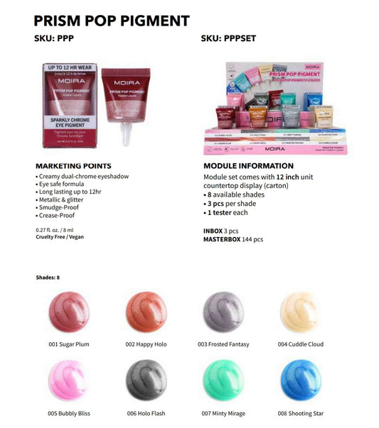 MOIRA Pris Pop Pigment con expositor PPPSET | Expositor de 24 piezas + probador