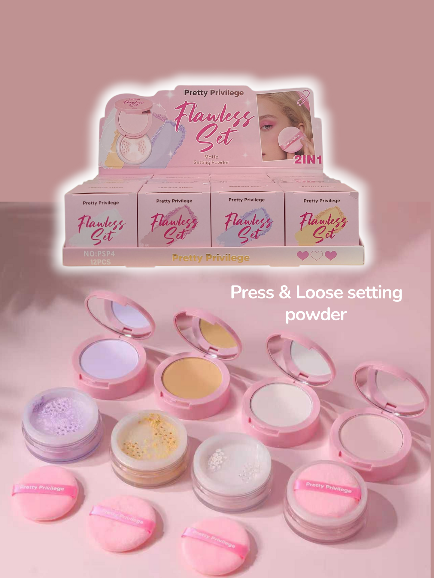 PRETTY PRIVILEGE Flawless 2 en 1 Matte Setting Powder / 12pcs Display