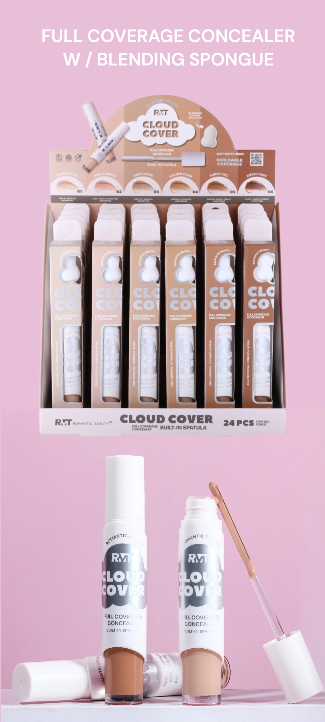 ROMANTIC BEAUTY Cloud Cover Full Coverage Concealer w/ Blending Sponge / 24pcs Display