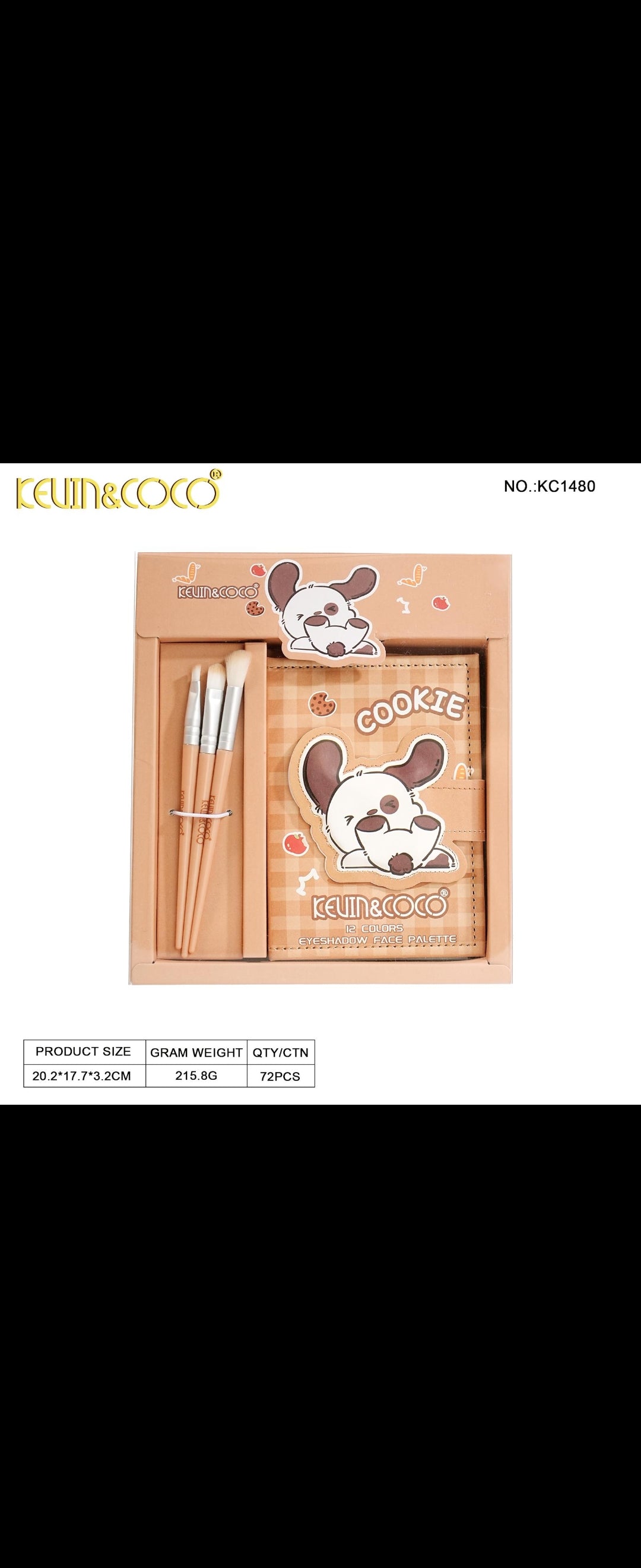 KEVIN&COCO Cookie 12 Colors Eyeshadow Face Palette w/ Brush / 3Set pack
