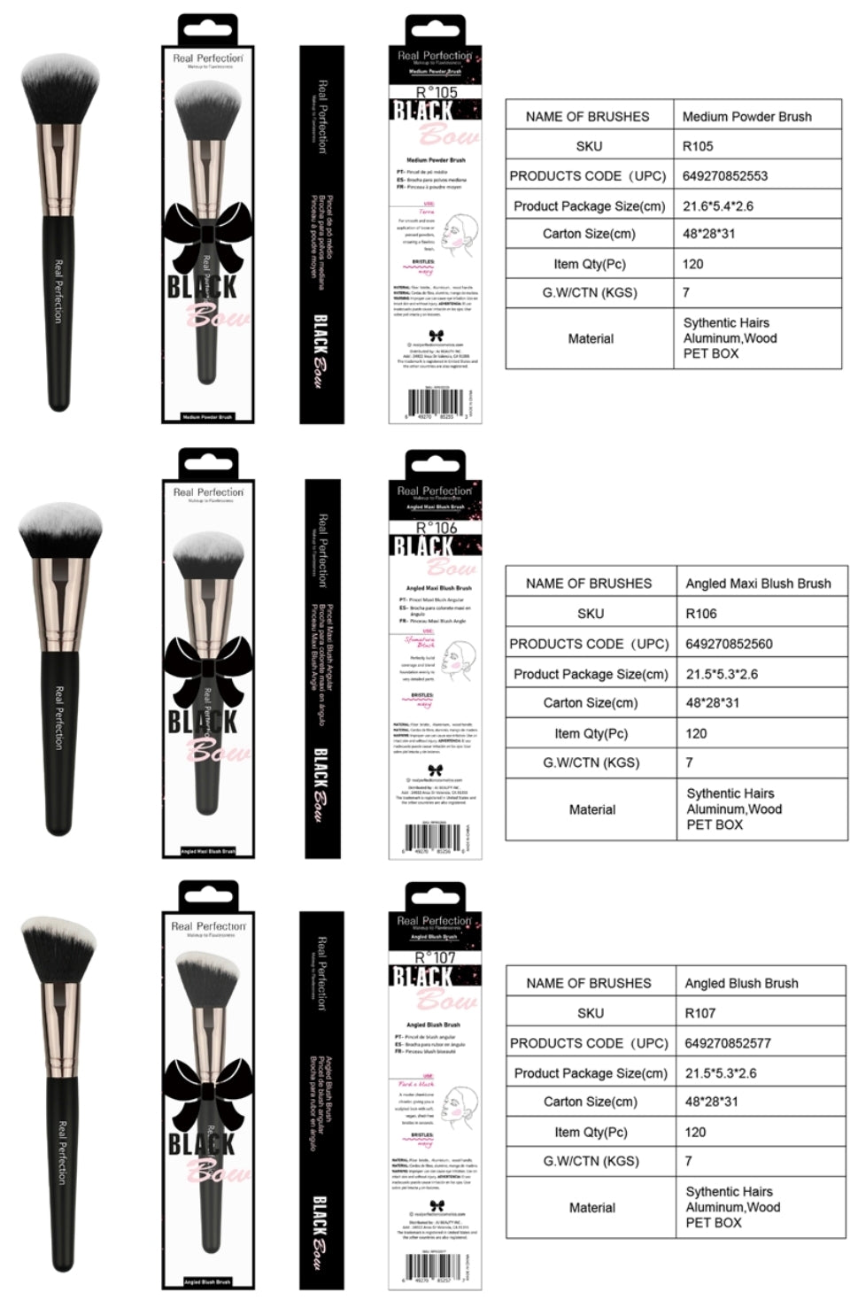 REAL PERFECTION Versatile Makeup Brush w/Display 168pcs Display