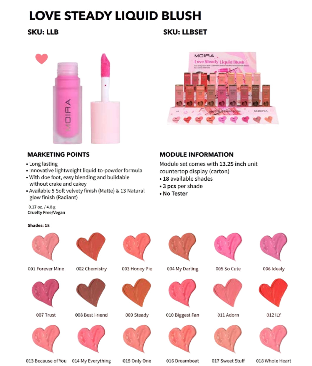 Moira Love Steady Liquid Blush w/ Display 54pcs