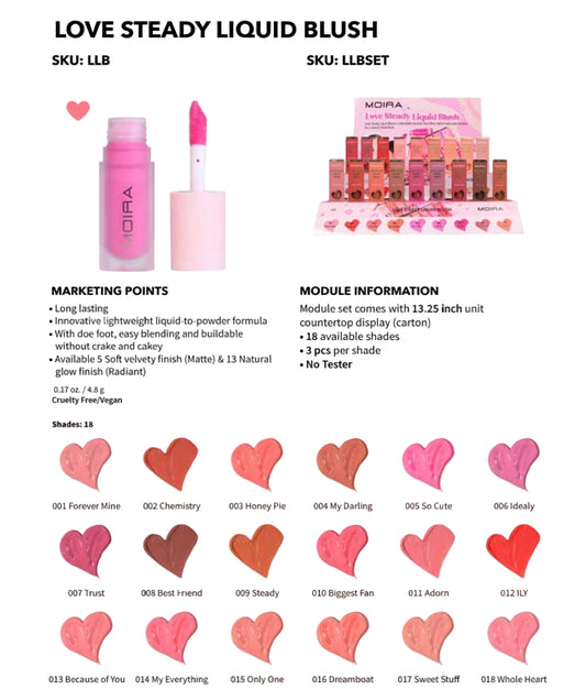 Moira Love Steady Liquid Blush w/ Display 54pcs