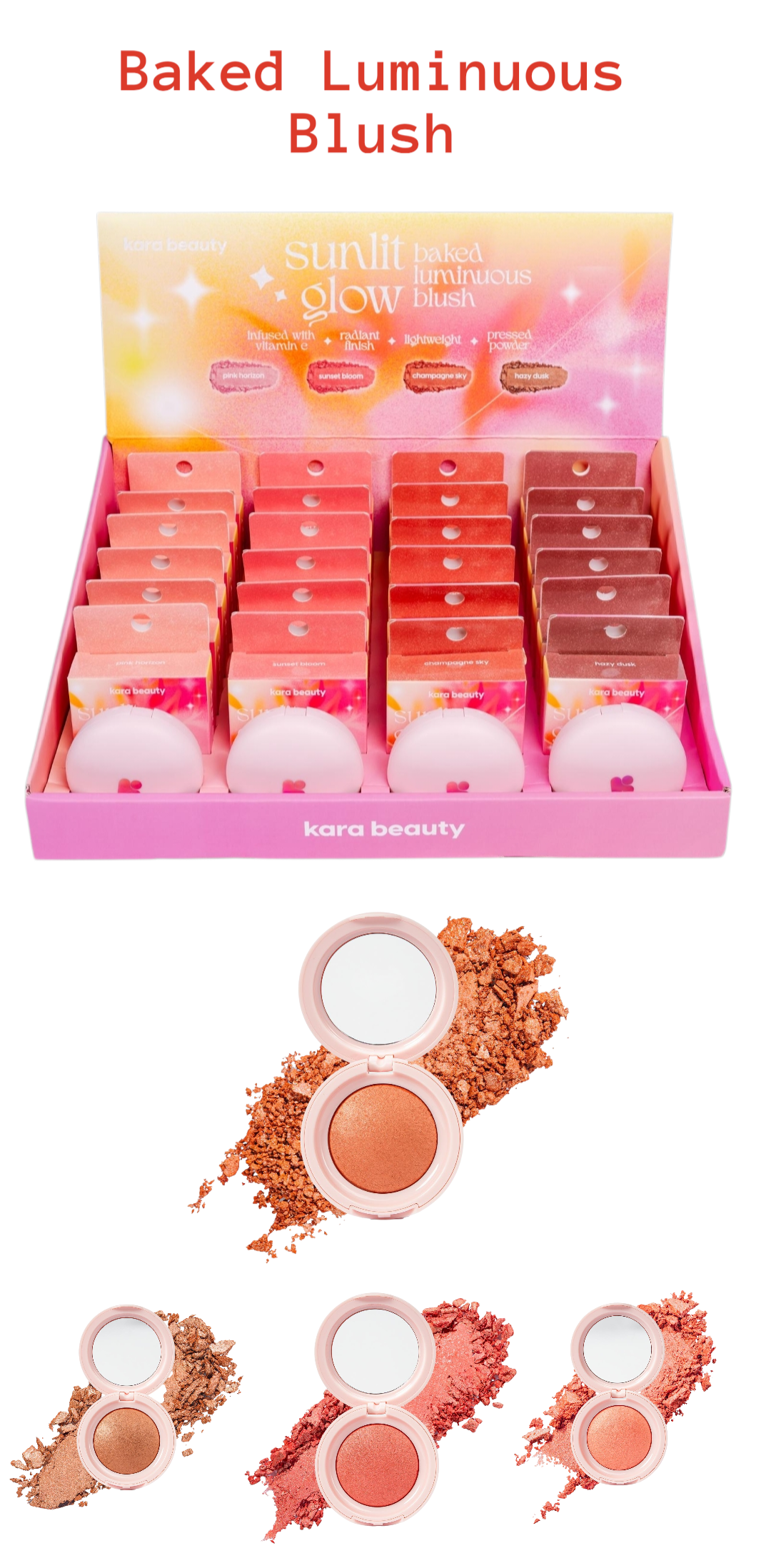 KARA BEAUTY Sunlit Glow Baked Luminuous Blush / 24pcs Display + Tester
