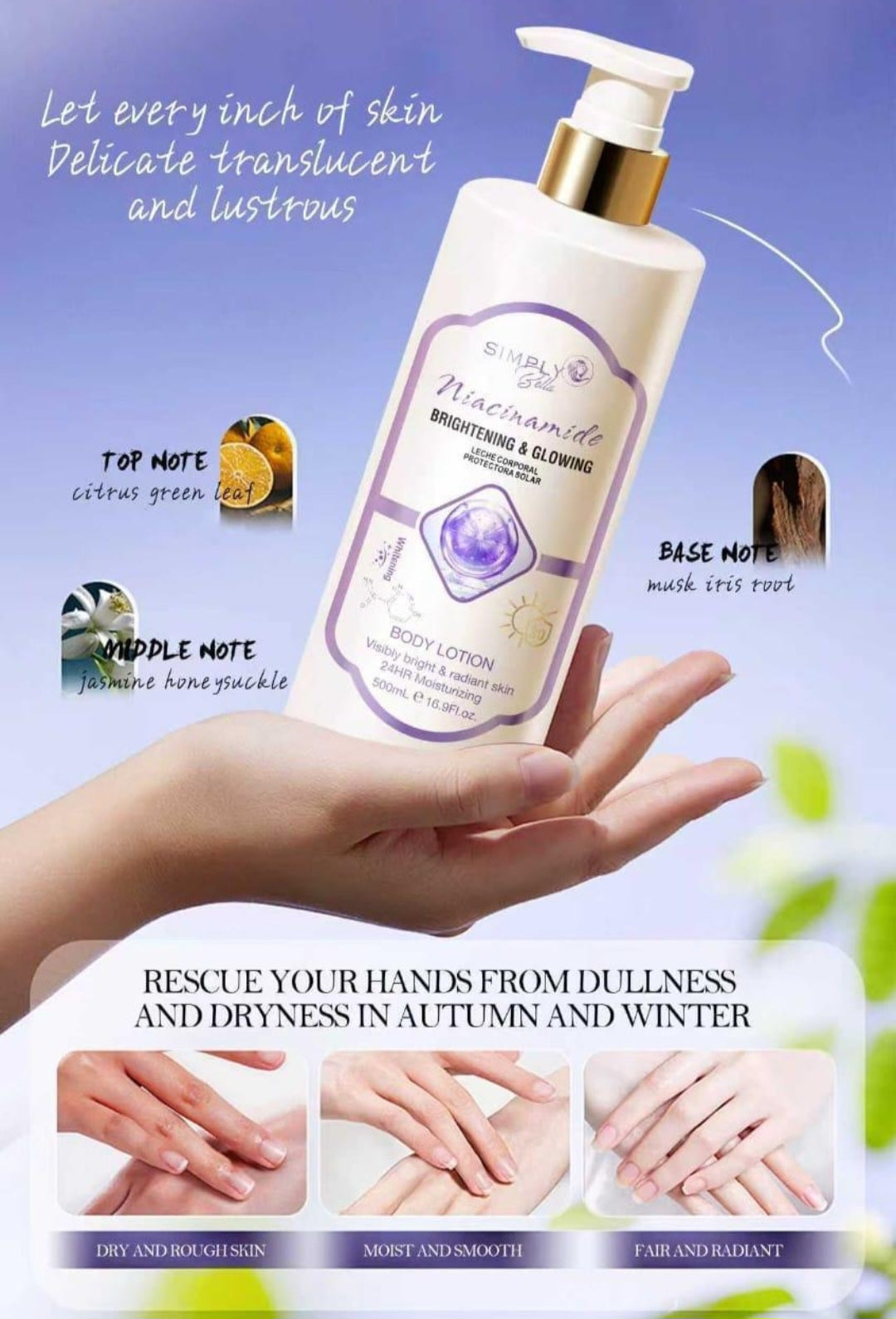 SIMPLY BELLA Loción Corporal de Niacinamida + protector solar / 500ml