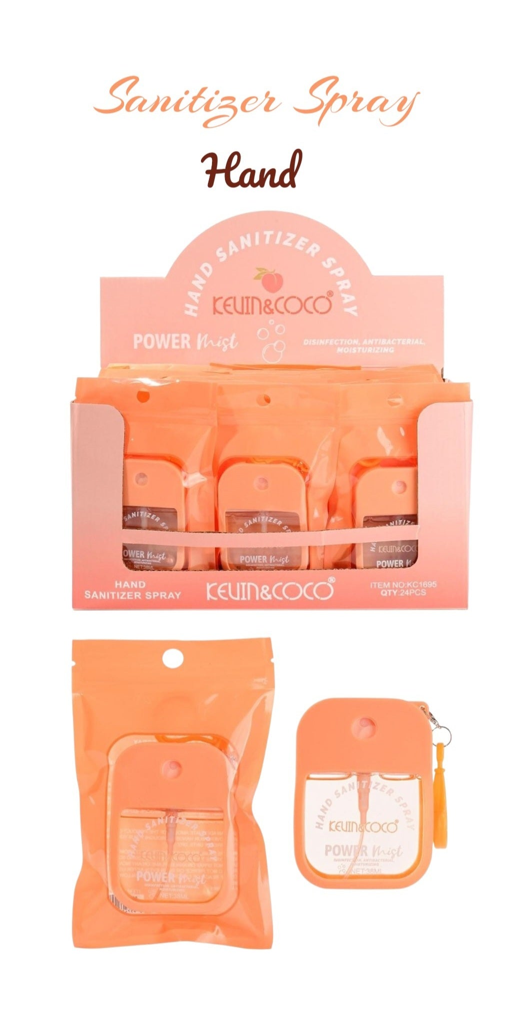 KEVIN&COCO Peach Hand Sanitizer Spray / 24pcs Display