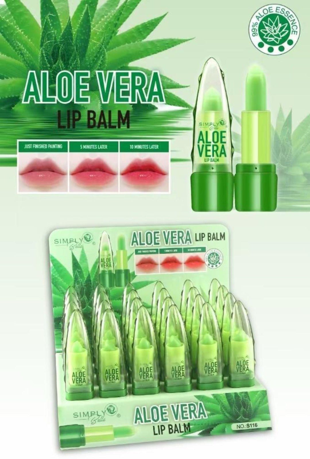 SIMPLY BELLA Aloe Vera Lip balm/24pcs
