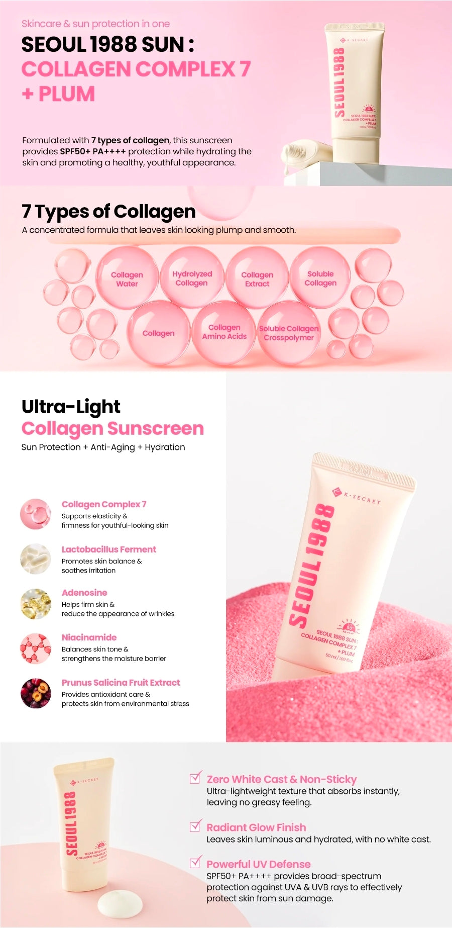 SEOUL 1988 Collagen Complex + Plum / Sunscreen SPF50 + Pa+++ 50ml