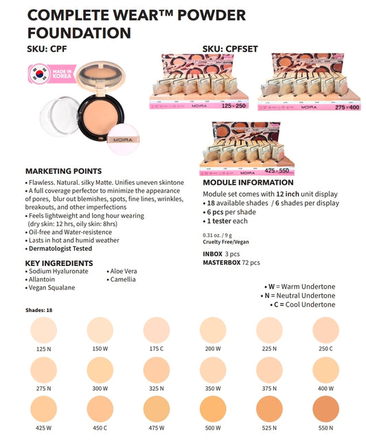 MOIRA Complete Wear Foundation Powder #CPFSETC w/ Display + Tester
