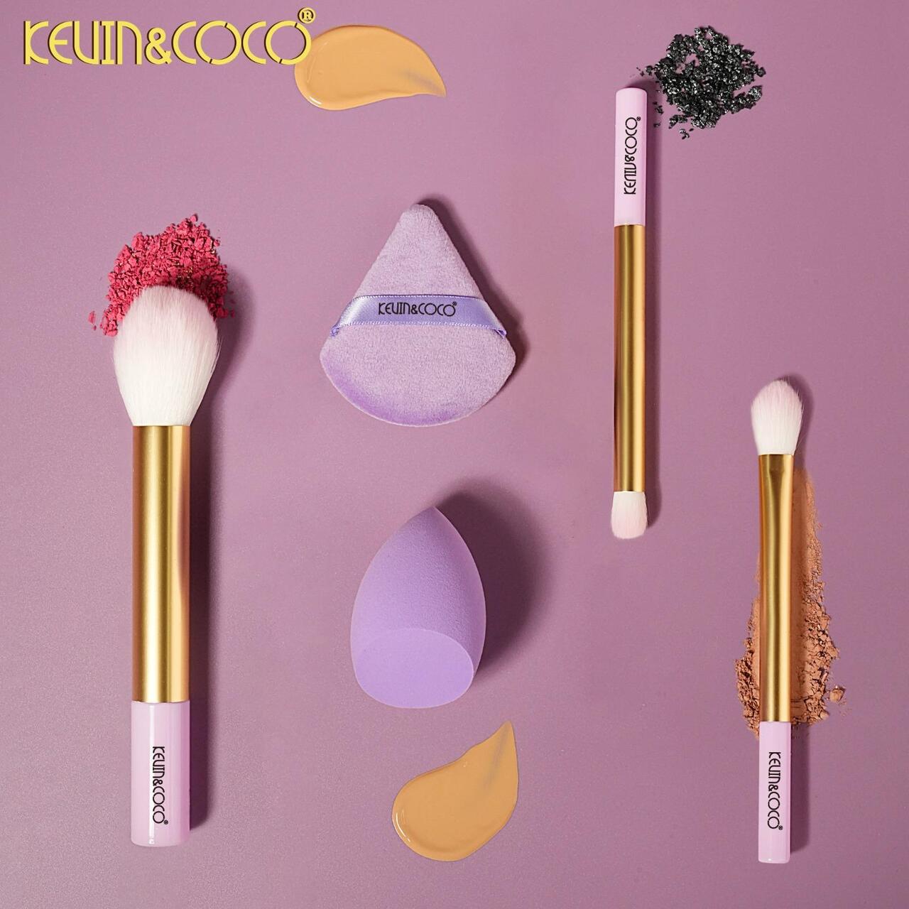 KEVIN&COCO Juego de brochas de maquillaje, esponja de belleza y borla de polvo / Expositor de 6 sets