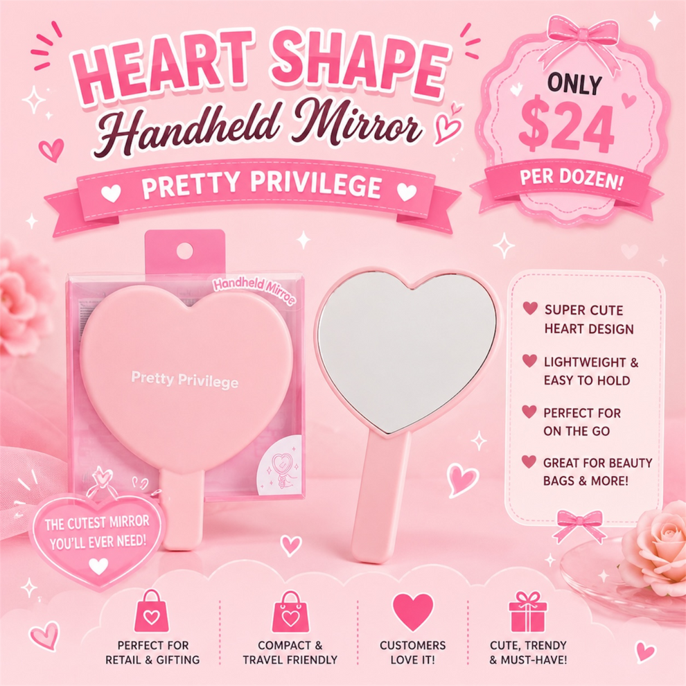 PRETTY PRIVILEGE Heart Shape Hand Mirror / 12pcs