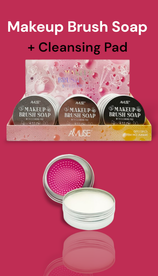 AMUSE Jabón para brochas de maquillaje + almohadilla limpiadora / Expositor de 12 unidades