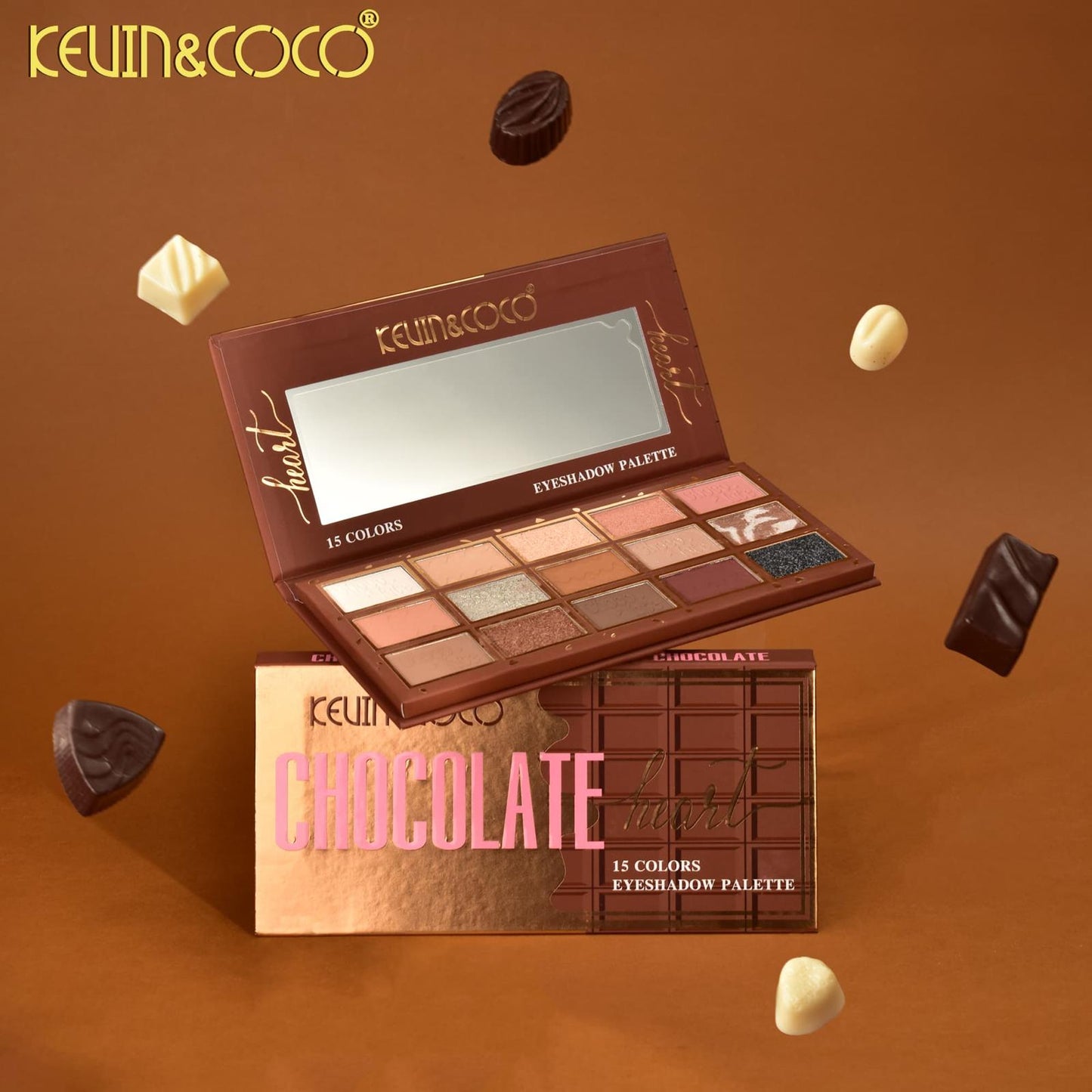 KEVIN&COCO Chocolate 15 Color Eyeshadow Palette / 12pcs Display