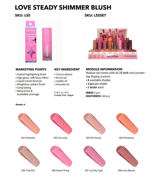 MOIRA Love Steady Shimmer Blush w/Display 24pcs Display + Tester