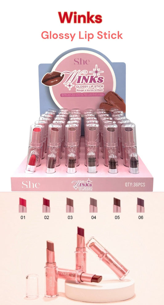 SHE MAKEUP Winks Glossy Lipstick / 36pcs Display