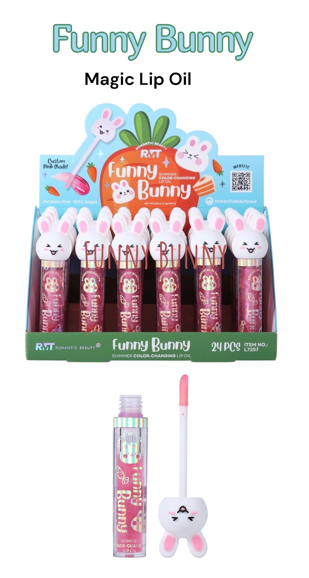 ROMANTIC BEAUTY Funny Bunny Shimmer Lip Oil / 24pcs Display
