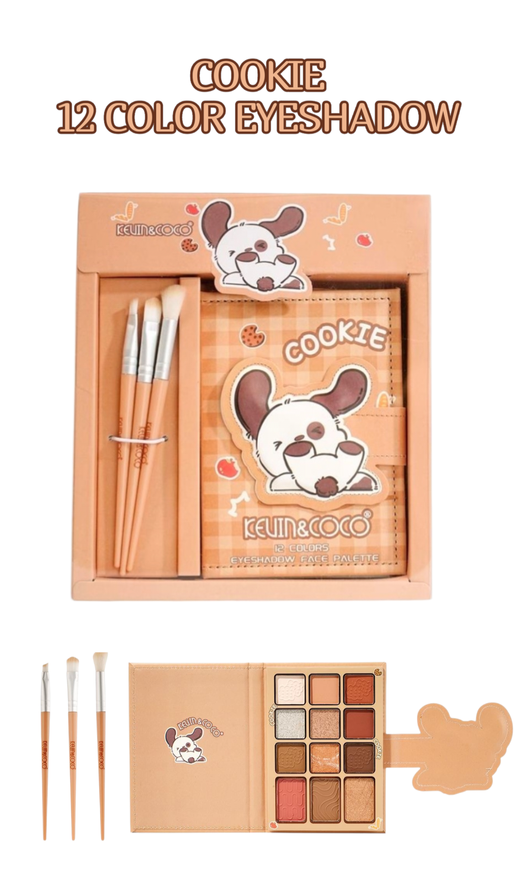 KEVIN&COCO Cookie 12 Colors Eyeshadow Face Palette w/ Brush / 3Set pack