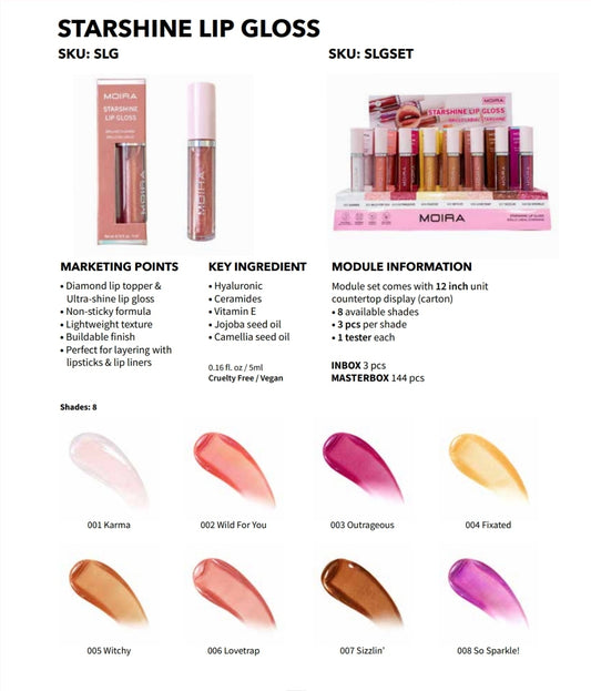 MOIRA Starshine Lipgloss w/Display 24pcs Display + Tester