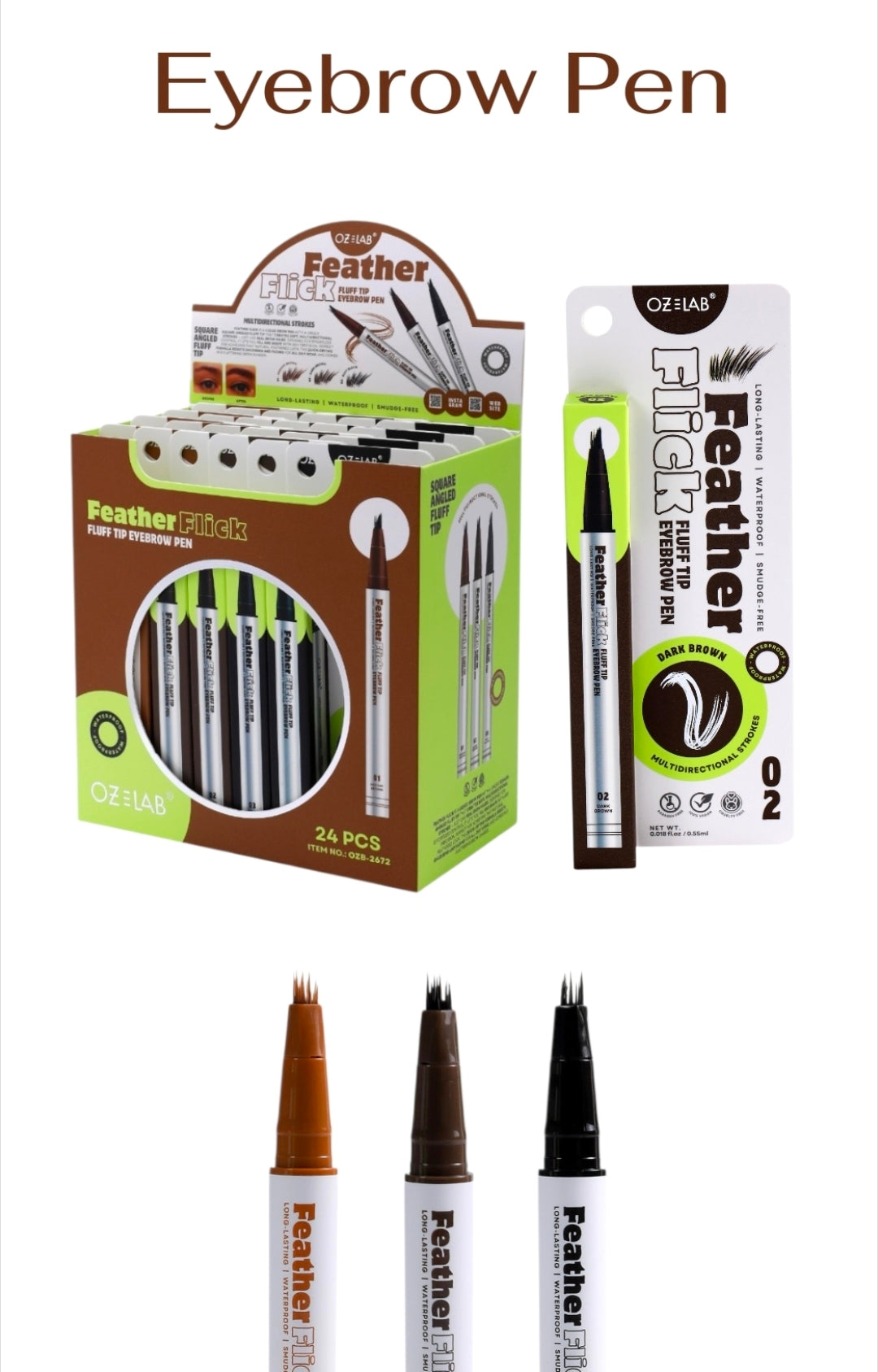 OZ LAB Feather Flick Fluff Tip Eyebrow Pen / 24pcs Display