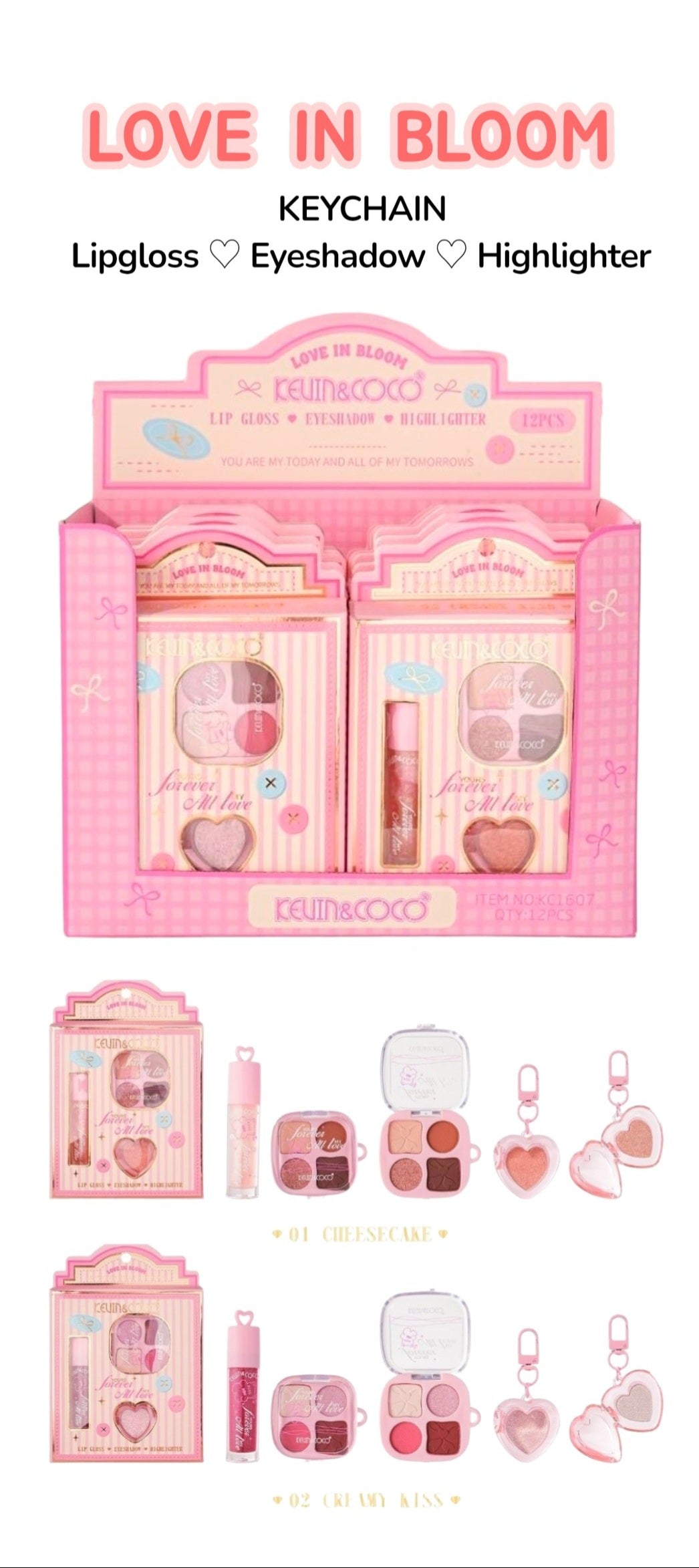 KEVIN&COCO Love In Bloom Keychain Makeup set / 12set Display